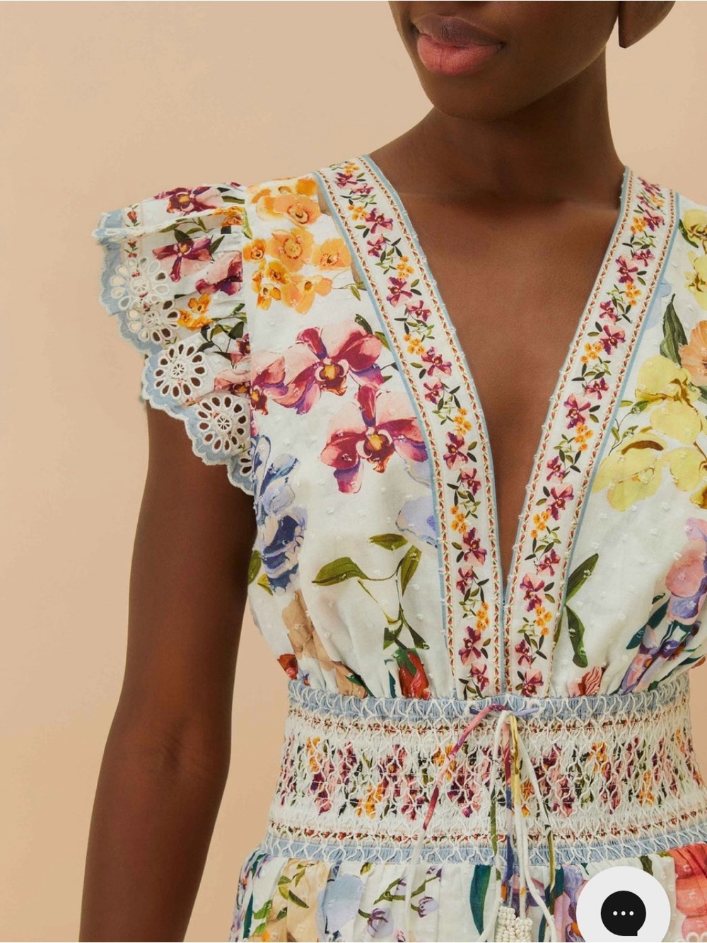 FARM Rio Multi Floral V-Neck Smocked Peplum Blouse - Picture 9 of 10